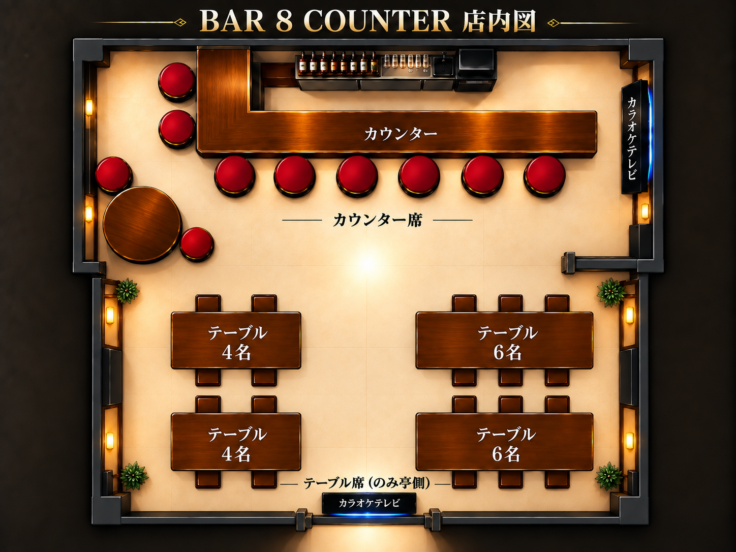 BAR 8 COUNTER 開放時の店内図